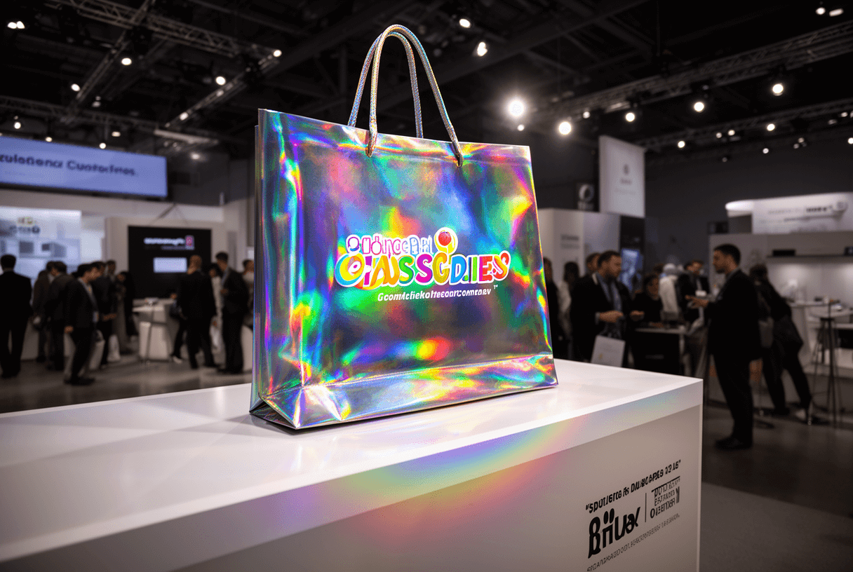 sac cadeau holographique personnalisé sur stand événementiel